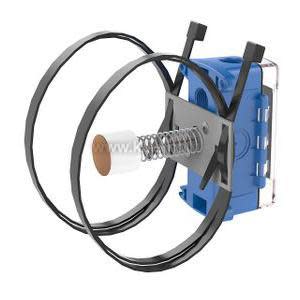 Blue sensor housing with two black band clamps and adjustable spring brackets