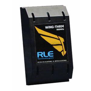 Rectangular black Wing‑THRM device displaying a yellow wing motif on its face