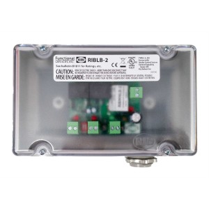 Small grey control box with transparent hinged lid showing relay board and wiring