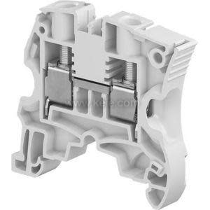 Grey plastic terminal block cutaway illustrating internal metal clamp and spring mechanism.