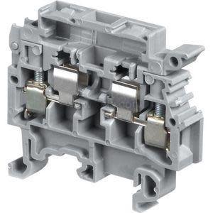 Complex grey modular terminal block assembly with many clamp terminals