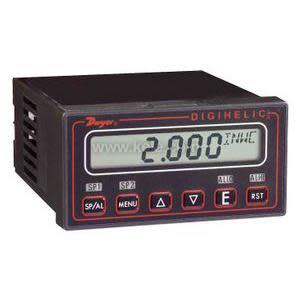 Black rectangular device with LCD display, three buttons and two barbed hose ports