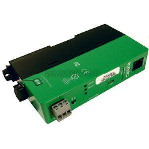 Compact green network module with Ethernet port and status LEDs.