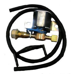a brass valve with a square coil and a long black hose wrapped around it