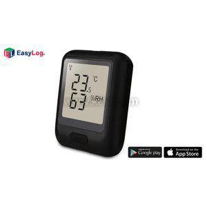 Small black device with a screen reading 23.5 degrees Celsius and 63 percent humidity.