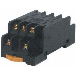 Black rectangular relay base with multiple gold terminals and central socket