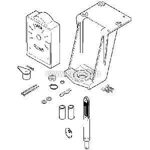 Diagram of bracket kit with arms, rod adapter and screws