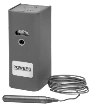 Grey Landis & Gyr Powers temperature controller with capillary tube and probe.
