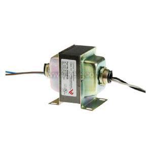 Small metallic block-shaped electrical component with screw terminals and colored wires attached, mounted on a flat bracket.