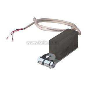 Rectangular dark sensor block with a coiled wire lead and a shiny metal clamp on one end.