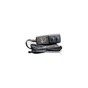 Small black wall power supply with plug pins and attached cable