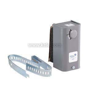 Grey strap-on thermostat with clamp strap for pipes