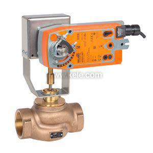 Cast iron globe valve with orange actuator and spring
