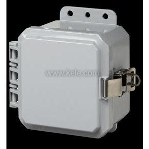 Compact square polycarbonate box with opaque door, side hinges and a stainless steel latch ring