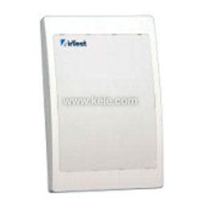 Rectangular white wall plate with subtle central panel and small manufacturer logo in corner