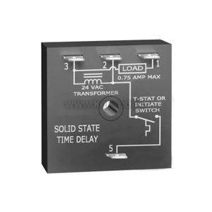 Black square timer module with a white circuit diagram and numbered connection points