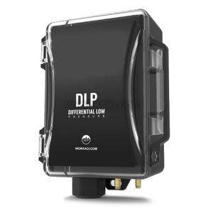 Dark box with a see-through lid showing a circuit board and dial; small ports and wires exit the case.