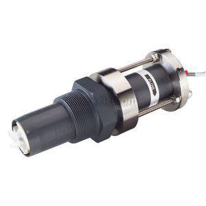 Cylindrical stainless sensor with threaded body and long black cable attached