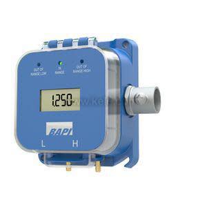 Square white panel with digital display, indicator lights and label for pressure readings.
