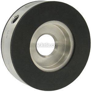 Round metal disc with a dark outer rim and a large circular hole in the center