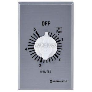 Small grey wall timer featuring a white knob with minute marks for 1 to 5 minutes and an off indicator at the top.