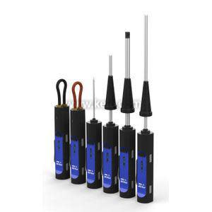 Assorted collection of blue and beige sensor housings with long and short probes