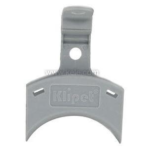 Small grey plastic clip with a curved channel and a mounting screw hole