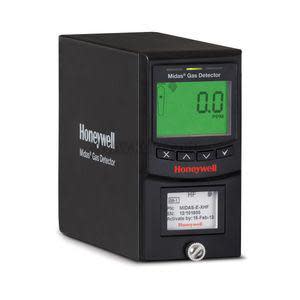 A black rectangular Honeywell Midas gas detector with a large green display reading 0.0 ppm and an additional lower module with a small readout.