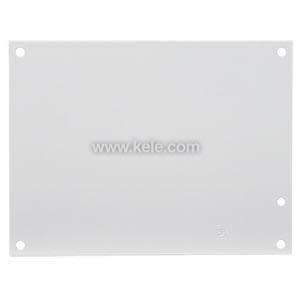 Grey rectangular metal plate with four corner holes