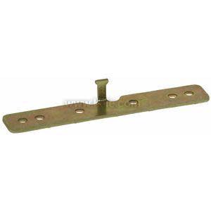 Flat metal bracket with several holes and a raised center tab