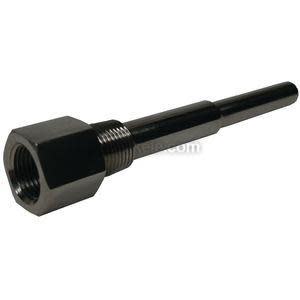 Black steel thermowell with hexagonal threaded head and extended smooth shaft