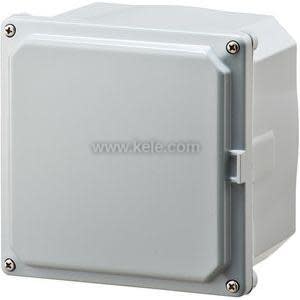 Grey square enclosure with screw-fastened cover