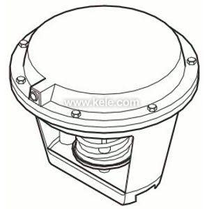 Simple black-and-white schematic of a two-piece linkage with pivot points and mounting holes