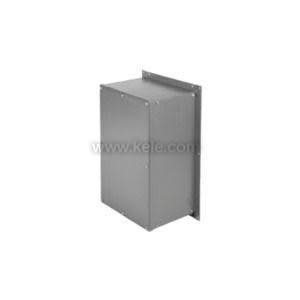 Grey weather shield enclosure with metal bracket