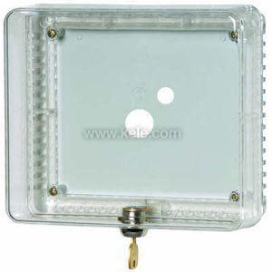 Transparent rectangular cover with two key locks, designed to enclose a thermostat