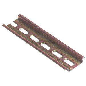 Short length of metal DIN rail with evenly spaced slots
