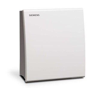 Plain white square sensor with a subtle Siemens logo, used to monitor indoor air quality