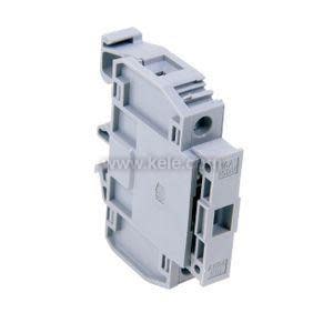 Slim grey plastic DIN rail fuse carrier with front window and side release