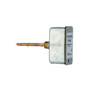 Small metal temperature sensor with a copper rod protruding from a grey box.
