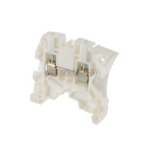 White DIN-rail mount terminal block with metal clip