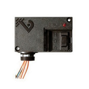 Small black box with a sliding switch labeled H, O and A, a tiny red light and several coloured wires coming out of the bottom.