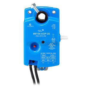 Compact blue actuator with metal gear hub, mounting bracket and attached cable