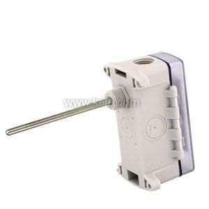 Beige rectangular sensor box with long threaded metal probe
