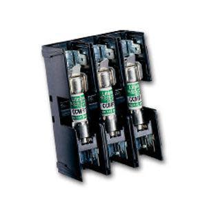 Black three‑pole fuse holder with three cylindrical fuses.