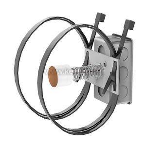 Grey junction box with two long flexible stainless cables coiled around it