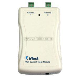 A white handheld module with two small green connectors on the top edge labeled channel 1 and channel 2.