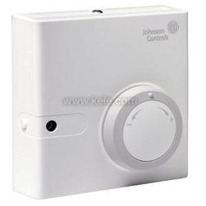 Off-white rectangular thermostat plate with round dial knob on the lower portion.