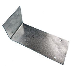 A silver L-shaped metal bracket with a long flat base and shorter vertical side, each with holes for screws.