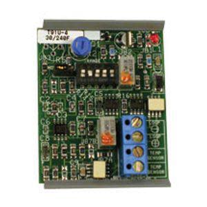 Small green circuit board featuring a rotary pot, DIP switch block, various resistors and a three-position blue screw terminal
