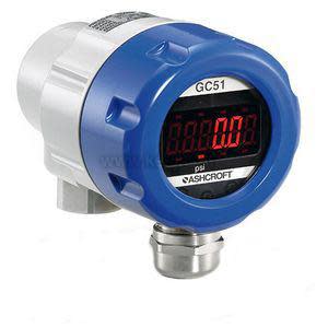 Round gauge with blue ring and digital red numerical display mounted on a grey body